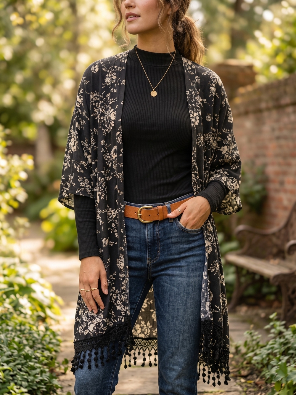 Urban Cowgirl Boho Floral Fringe Duster Kimono Whimsigoth Western Cardigan